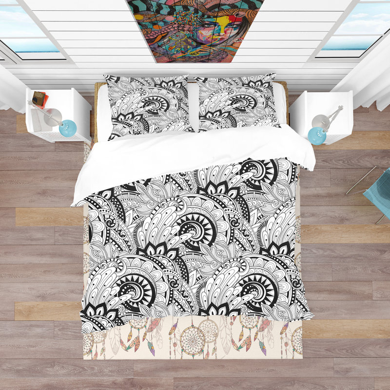 Ensemble de housse de couette bohème et éclectique, Housse simple + 1 taie décorative