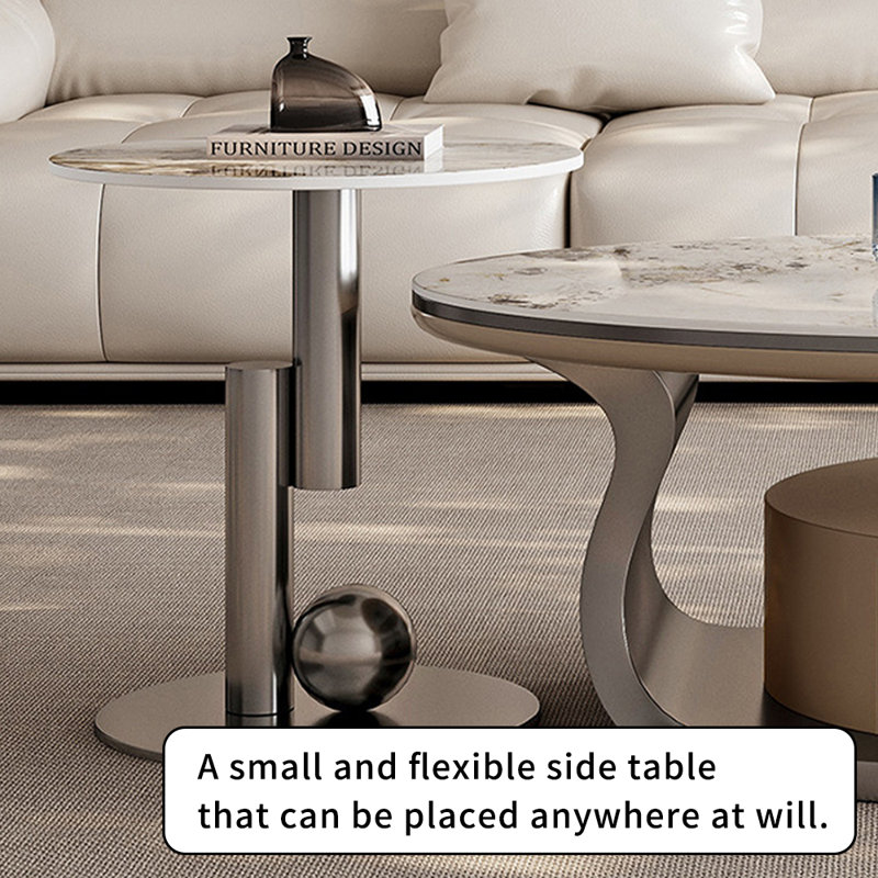 Ensemble de tables basses Modern avec base en acier inoxydable, Argent argent, H 16,53 po x L 51,18 po x l 27,55 po