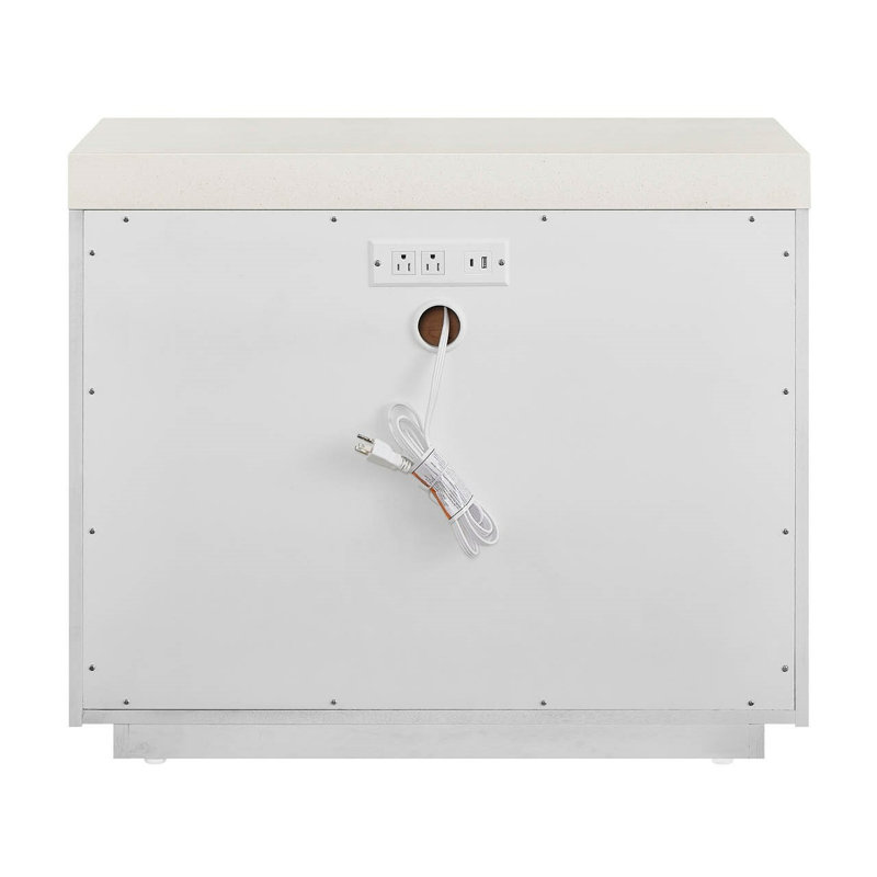 Quartz 34" Wide Mist Oak Nightstand with White Quartz Top and Electrical Outlets