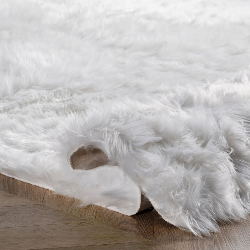 Tapis blanc à poils longs Mandelyn, Rectangle 5 pi x 8 pi