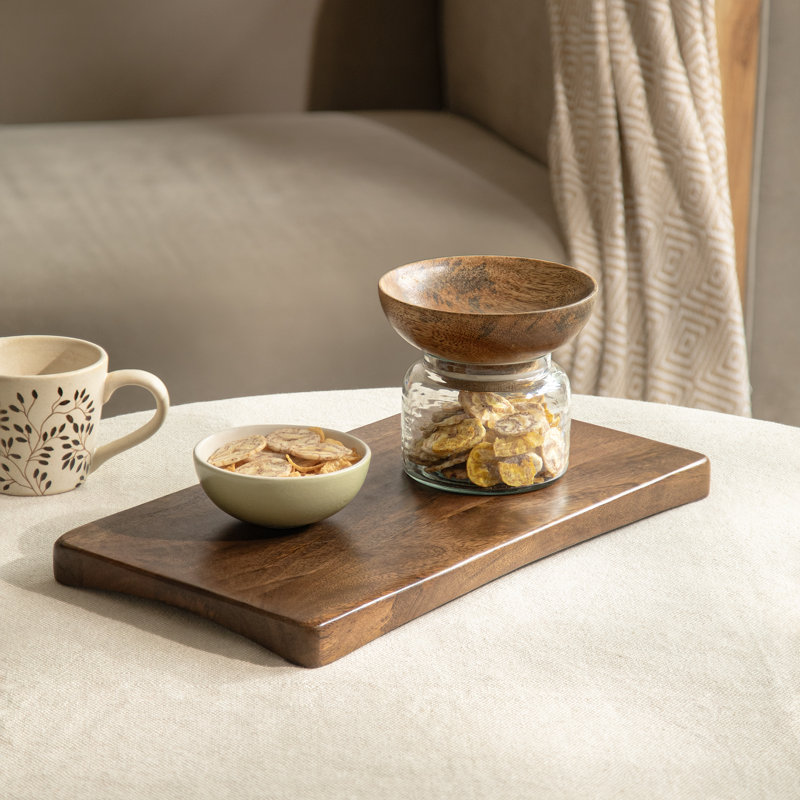 Quadra Wooden Serving Tray , Contemporary Ottoman Tray for Tea, Appetizers, Desserts, and Breakfast in Bed