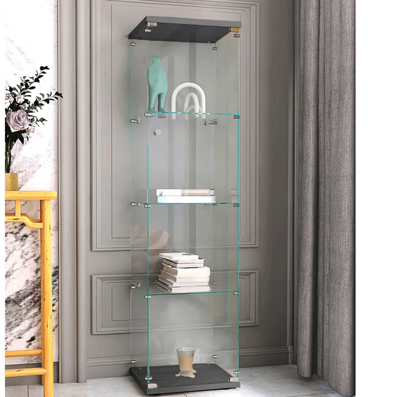 Armoire en verre noir avec 4 tablettes et une porte - Unité de rangement spacieuse