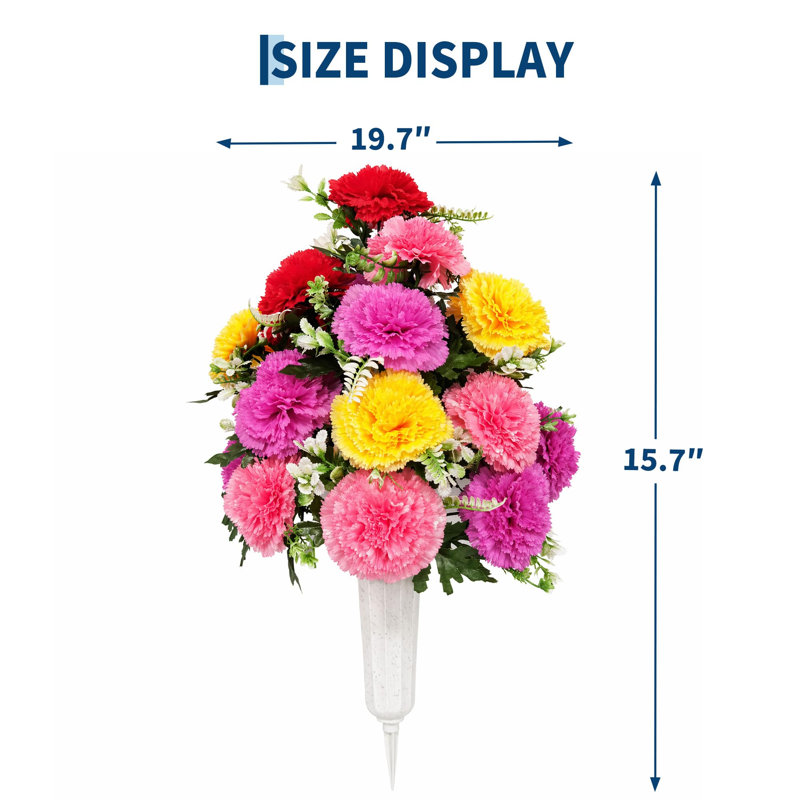 Bouquet d'oeillets artificiels avec vase et œillets, fleurs de cimetière commémoratives, arrangement floral de sympathie pour l'extérieur
