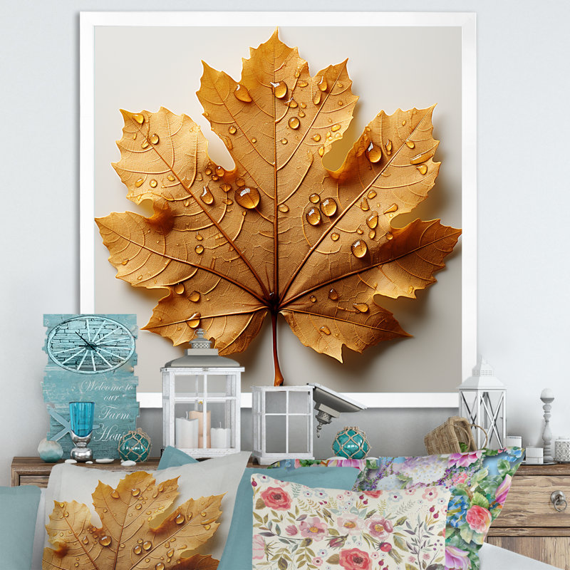 Feuilles brunes réduction roussâtre I, Cadre simple blanc, H 30 po x l 30 po x P 1 po