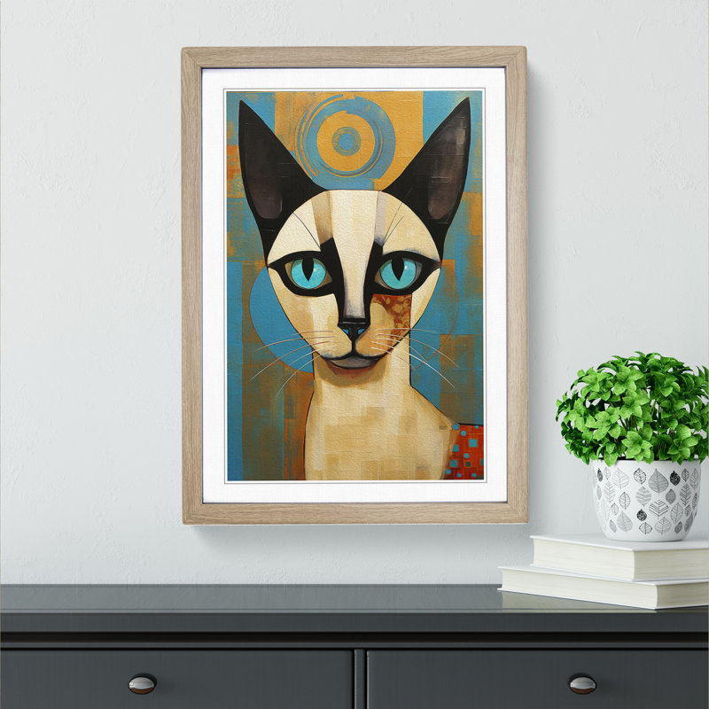 Siamese Cat Constructivism - Framed Print, Oak Framed, 64cm H x 46cm W x 2cm D