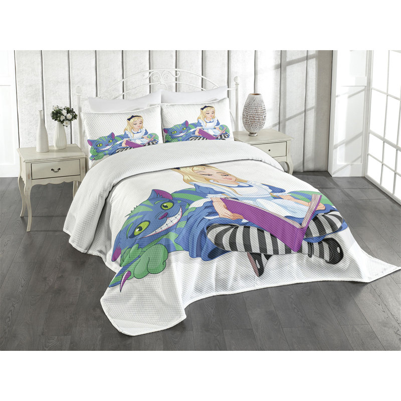 Ambesonne Cartoon Bedspread, King Bedspread + 2 Standard Shams