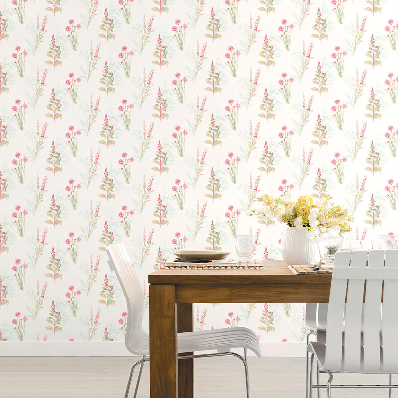 Garretson 10m x 52.8cm Satin Wallpaper Roll, Pink/Green