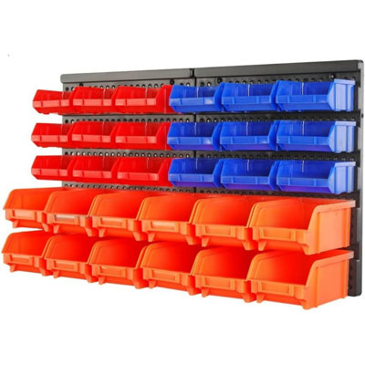Wall Mounted Storage Bin System: 30 Plastic Organizer Bins For Garage Tools And Parts