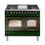 Cuisinière à double combustible de 40 po avec 6 brûleurs scellés et plaque chauffante (porte vitrée) ILVE Nostalgie II Series Noblesse-1419001513-1424045532