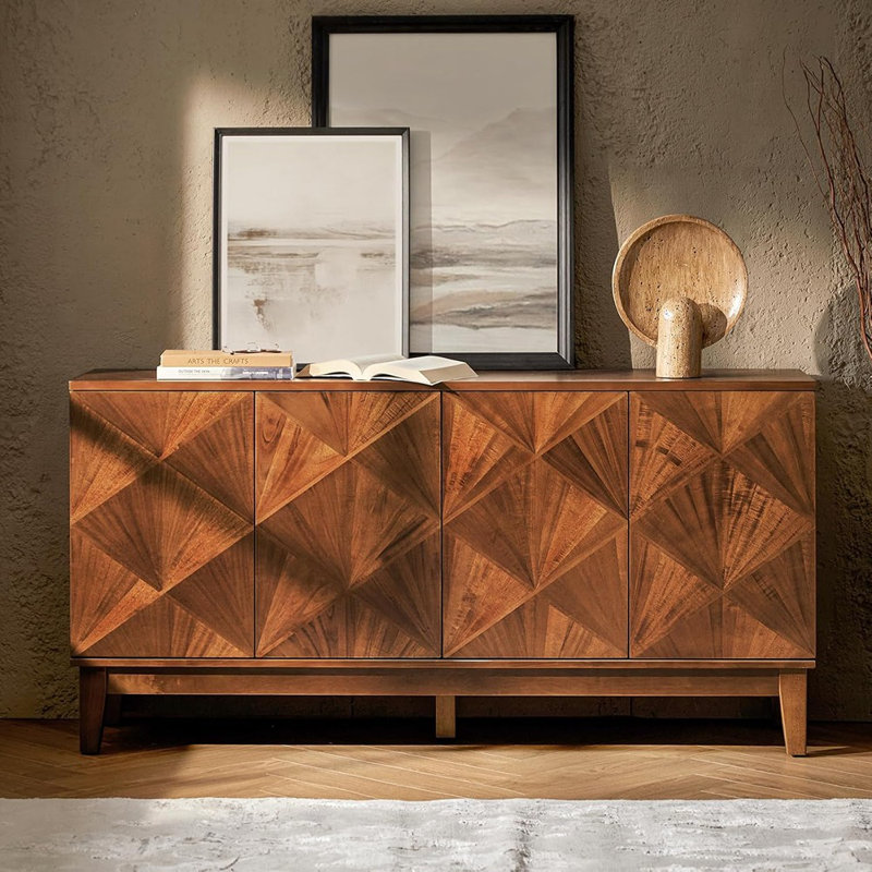 Console Mid-Century en noyer avec tablettes réglables