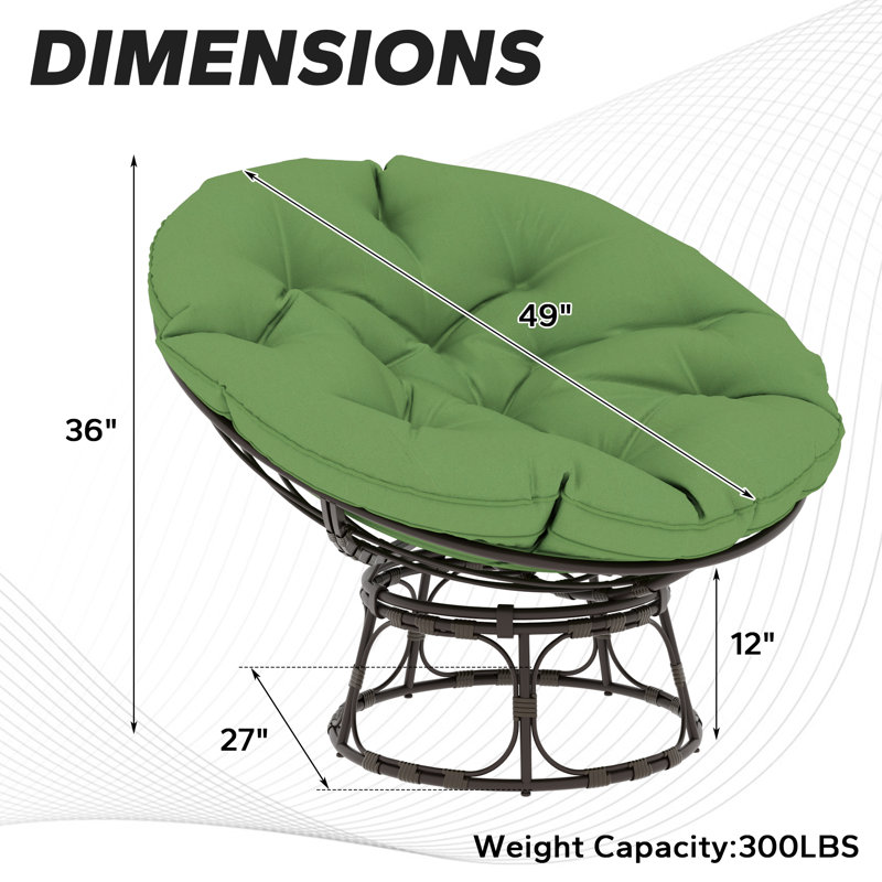 Papasan Patio Chair with Cushions, Green, 49"W x 36"H x 12"D