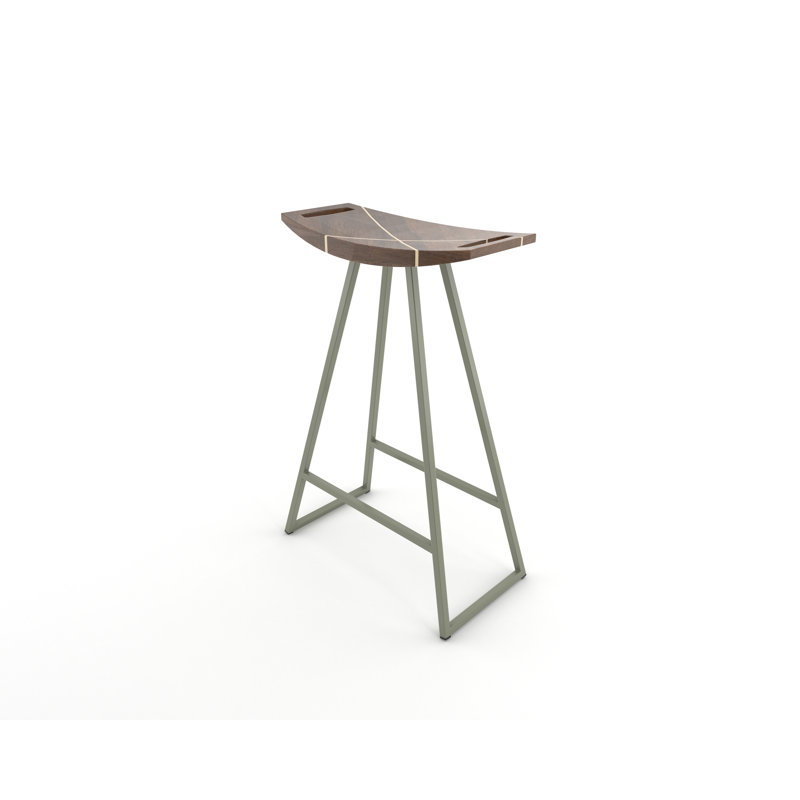 Tabouret de bar et de comptoir Robert, Noyer, Tabouret de comptoir (siège d'une hauteur de 24 p, Vert prairie