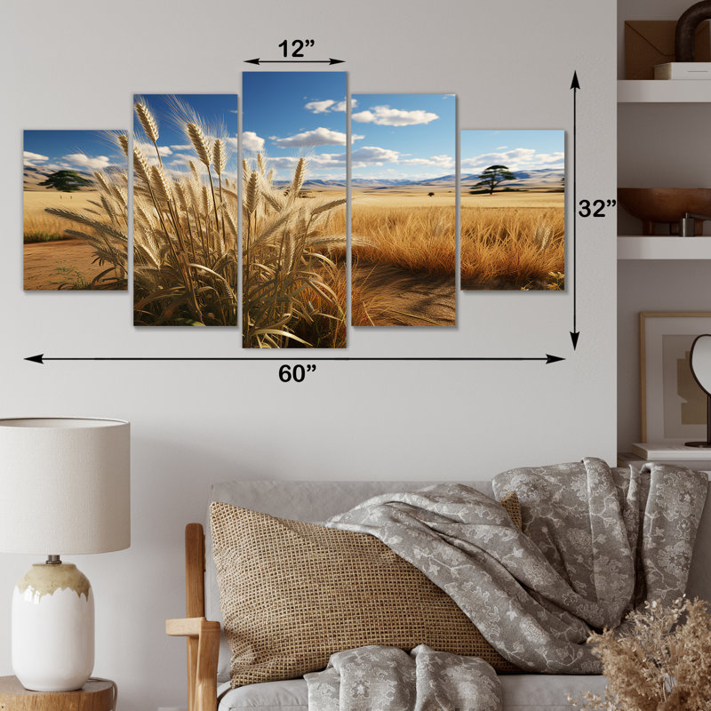 «Harvest Meadow Horizon II - Prairies Multipanel», art mural pour le salon