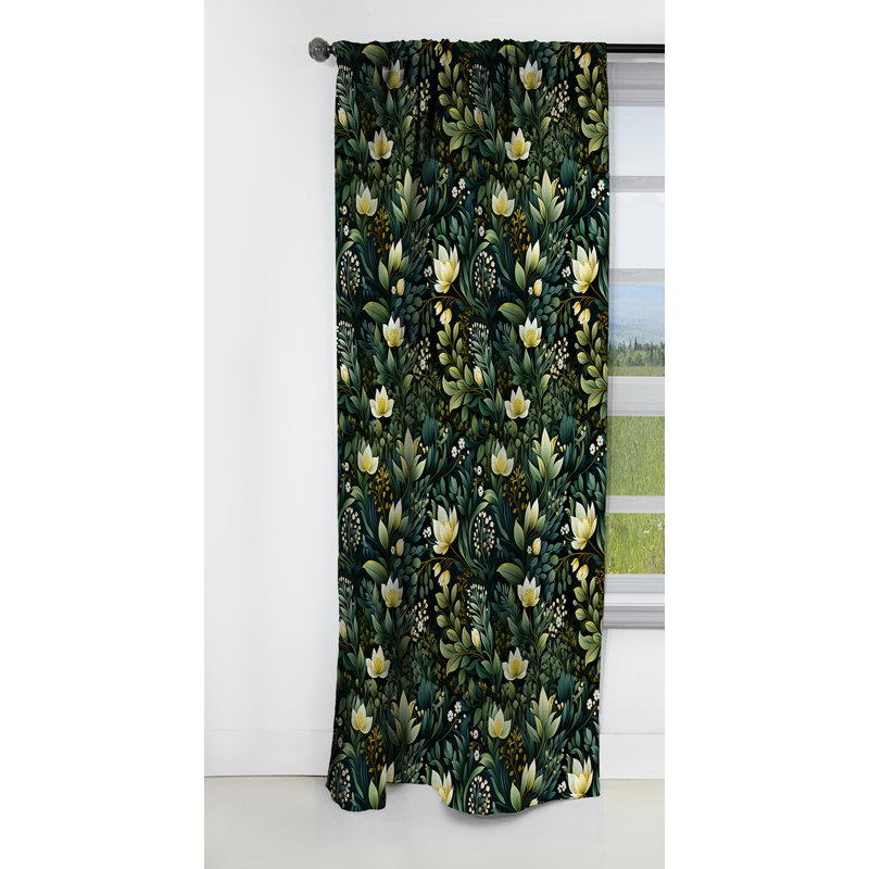 Motif botanique vert forêt I - Rideau floral - Rideau occultant floral - 1 panneau, L 52 po x L 108 po
