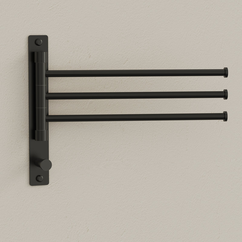 Barre à serviettes murale pivotante avec crochets, Noir mat