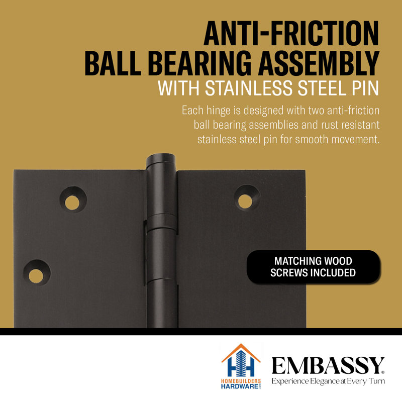 3 X 3 Solid Brass Architectural Hinge With Ball Tips, Oil Rubbed Bronze