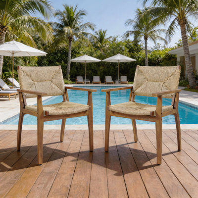 Mp2, chaise de salle à manger d'extérieur durable avec structure en bois d'acacia, siège en osier tissé à la main, finition en teck, mobilier de jardin de patio (compatible avec table assortie)