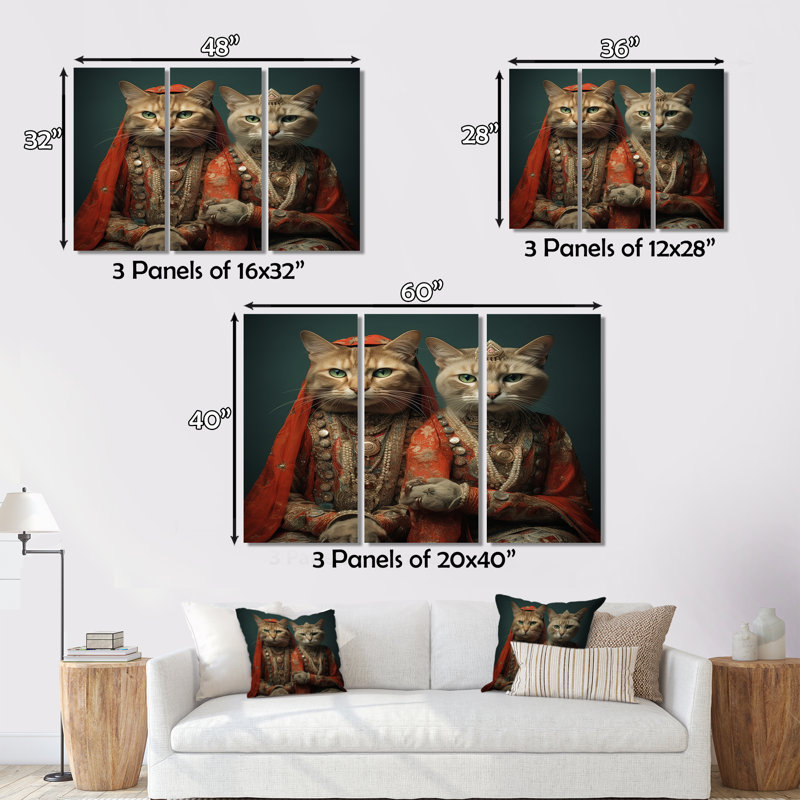 «Cats In Retro Fashion - Animals», ensemble de reproductions d'art mural, H 32 po x l 48 po x P 1 po