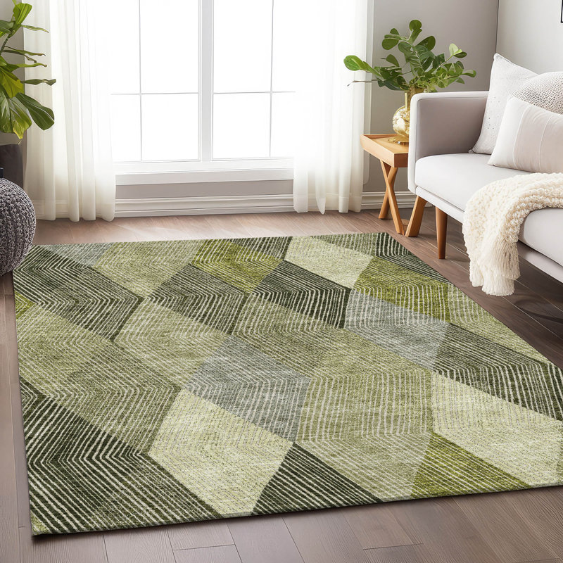 Premium Machine Washable Prisco Olive Rug, Rectangle 2'6" x 3'10"