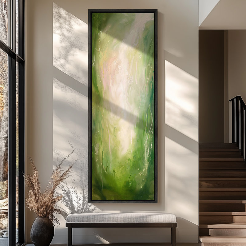 Abstrait vert, peinture imprimée minimaliste, moderne, panoramique, horizontal, Boho, décoration murale, H 60 po x l 20 po