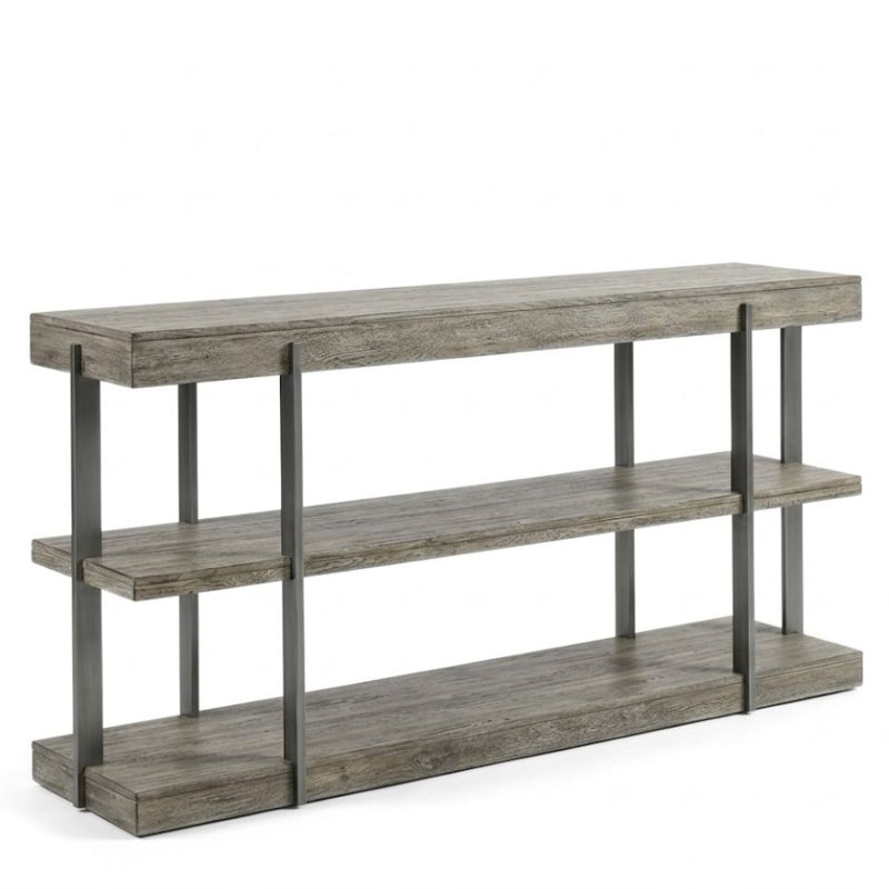 Blakelee 50 po Console rectangulaire gris antique en bois avec tablettes ouvertes à 3 niveaux