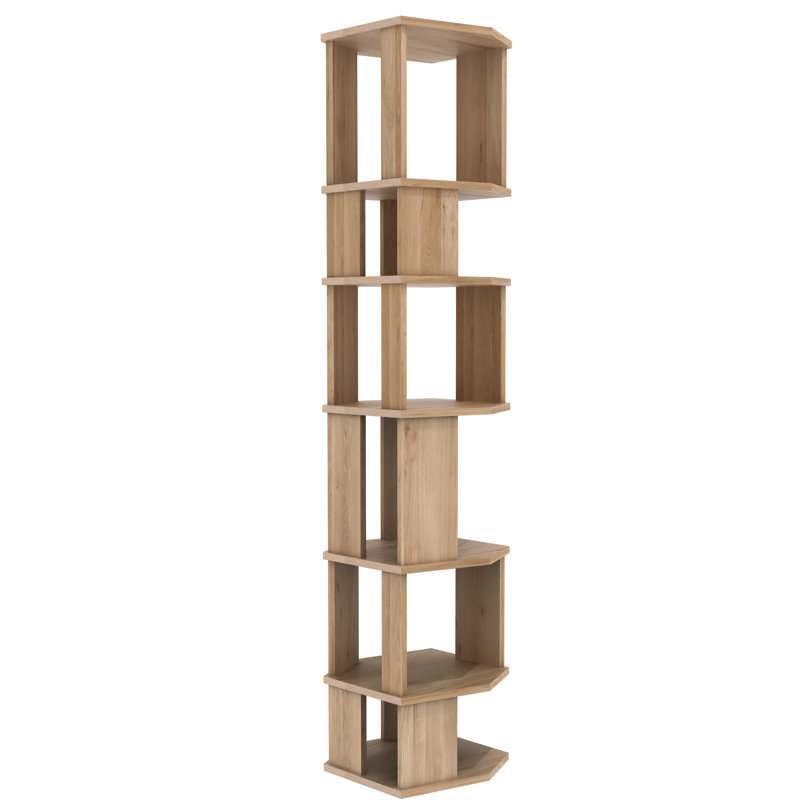 Stairs Solid Wood Geometric Bookcase, Oak