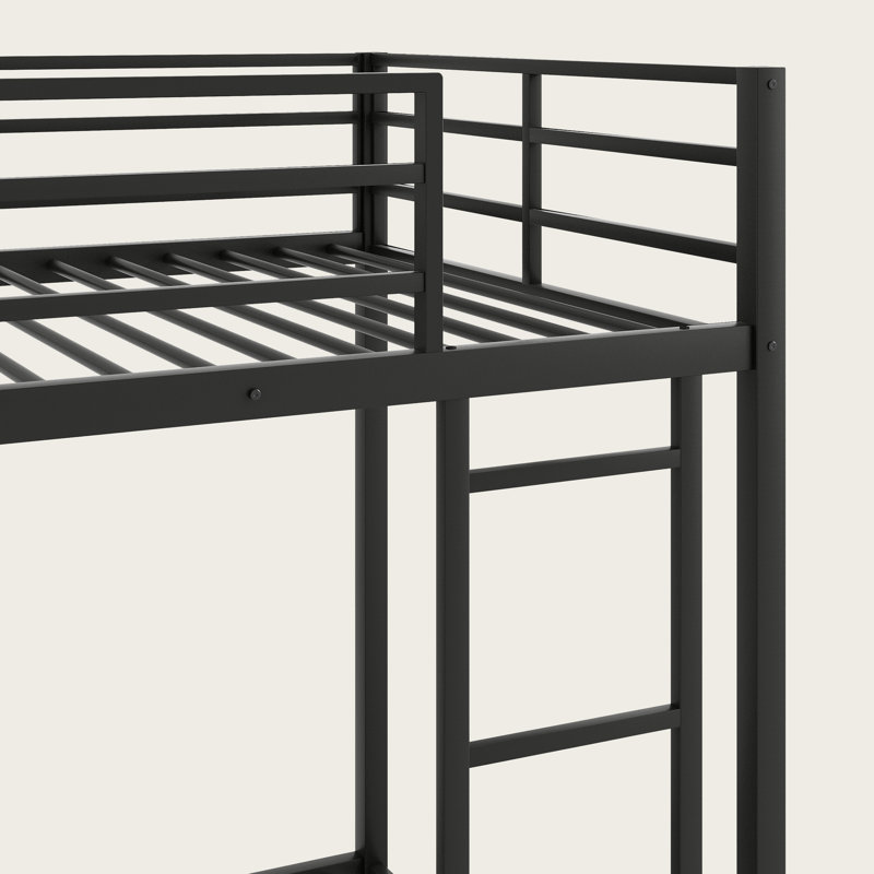 Metal Bunk Bed, Low Bunk Bed with Ladder, Twin Over Twin, Black