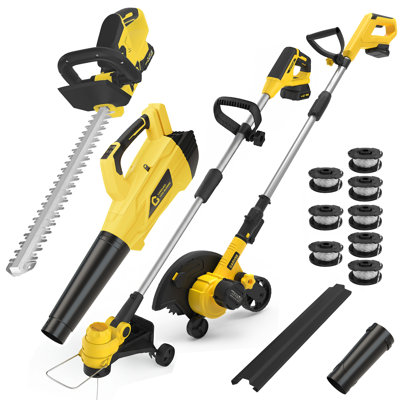 20V Cordless Yard Tool Combo Kit, Brushless Leaf Blower, 2-in-1 String Trimmer&Lawn Edger, Hedge Trimmer 4-in-1 Set, Lightweight Battery Powered Outdoor Garden Maintenance Tools for Backyard Lawn Care