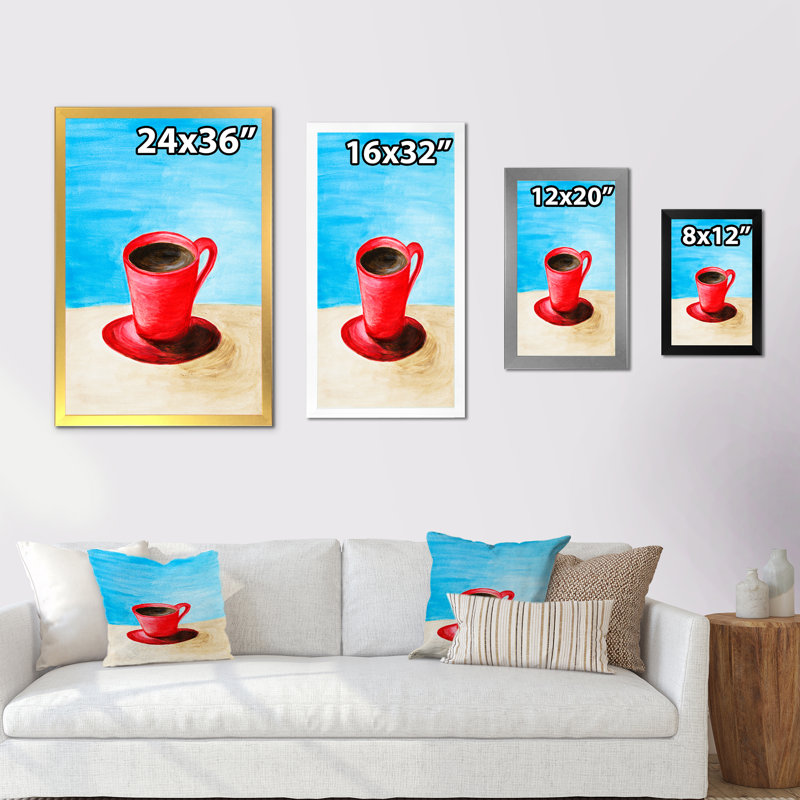 «Red Cup Of Coffee», art mural traditionnel sur toile, H 20 po x l 12 po x P 1 po, Cadre photo argenté