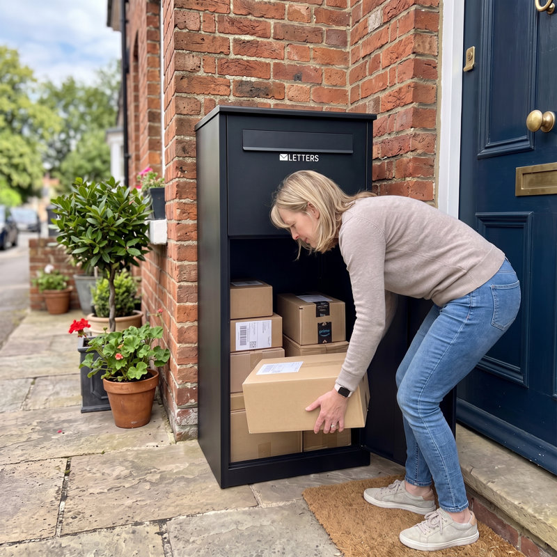 Black Steel Parcel Box & Letterbox with Combination Lock, Outdoor Delivery Box, 112cm