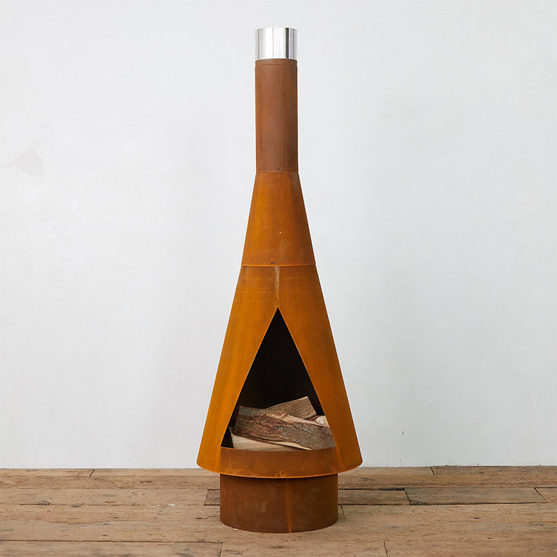 Ajrie Tapered Steel Wood Burning Smokeless Chimnea, Corten