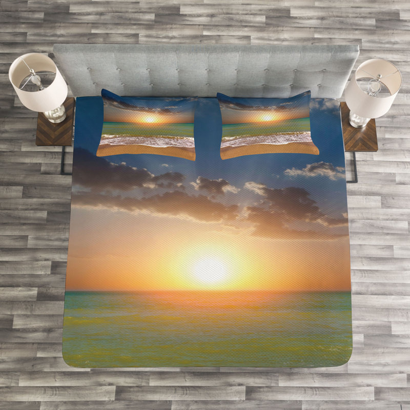 Blue/Brown/Orange Microfibre Bedspread, 220 x 264 cm