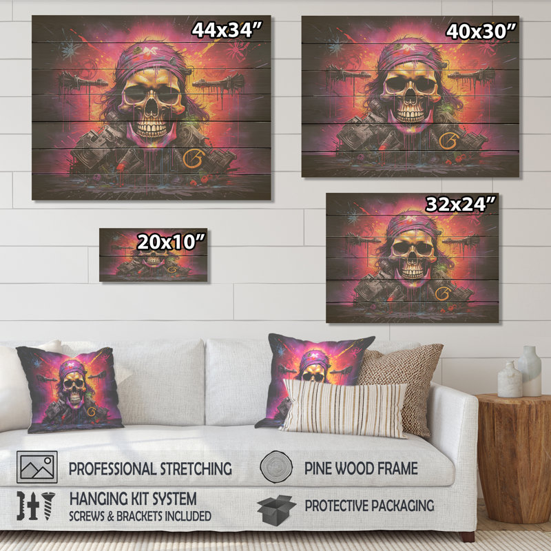Drapeau pirate squelette - pirate sur bois, H 10 po x l 20 po