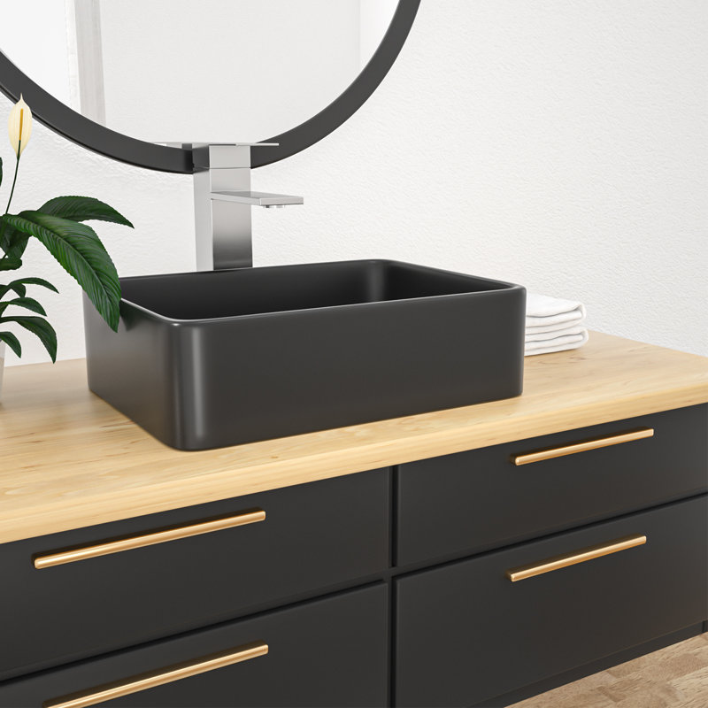 Lavabo vasque de 16 po x 12 po, lavabo de salle de bain rectangulaire en céramique vitrifiée noire, lavabo au-dessus du comptoir, résistant aux égratignures et à la chaleur, facile à nettoyer