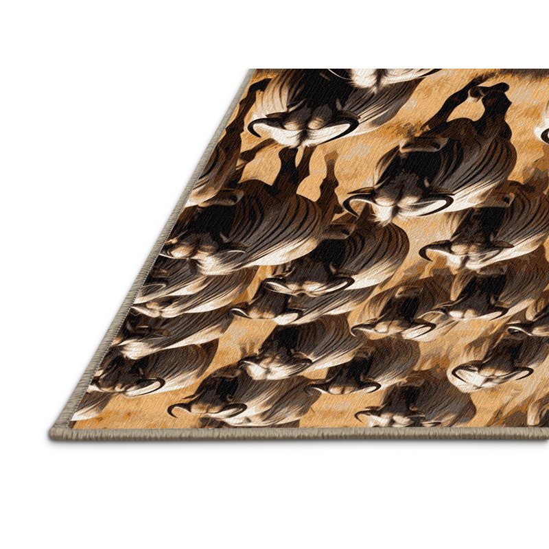 Washable Wildebeest Wildlife Area Rug, Round 8'