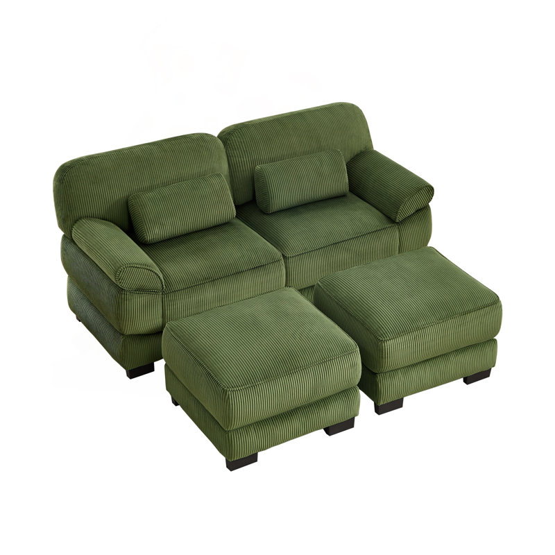 Canapé modulaire en forme de U avec tissu en velours côtelé et accoudoirs convertibles, Green Corduroy