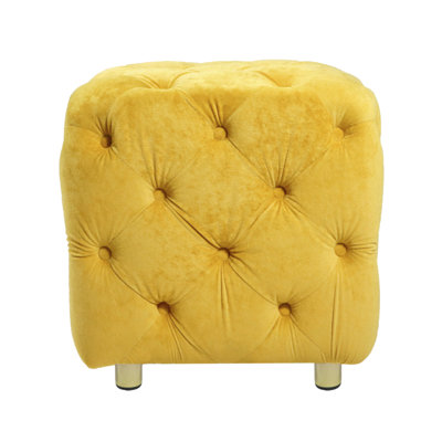 Yellow Modern Velvet Upholstered Ottoman, Exquisite Small End Table, Soft Foot Stool,Dressing Makeup Chair, Comfortable Seat For Living Room, Bedroom, Entrance
