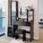 Full Body Mirror Cabinet + Round Mirror LED Vanity Table + Cushioned Stool, 17" Diameter LED Mirror, Touch Control, 3-Color, Brightness Adjustable, Large Desktop, Multi-Layer High Capacity Storage
