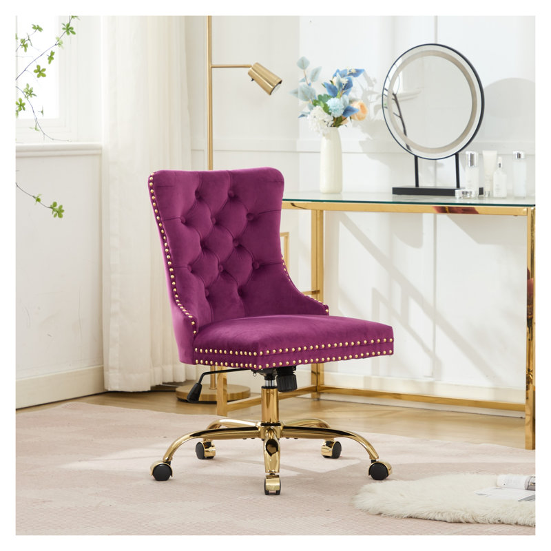 Chaise de bureau moderne en velours A&A Furniture, Velours, Mauve, Doré