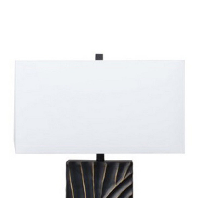 Lampe de table Len, abat-jour rectangulaire blanc, piédestal noir à conception unique