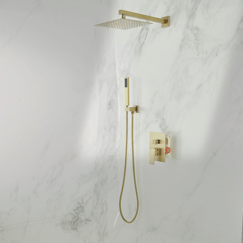 Golden Luxury Single-Handle Double Shower Head 10-Inch Wall-Mounted Square Shower Head With Handheld Shower Head, Golden