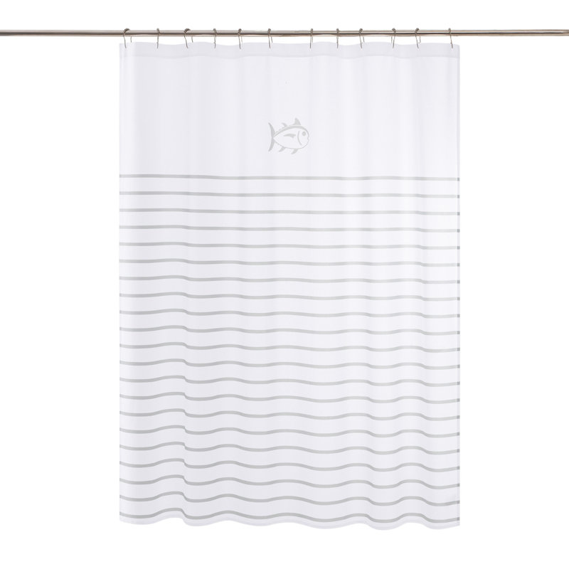 Breton 100% Cotton Striped Single Shower Curtain, White/Gray