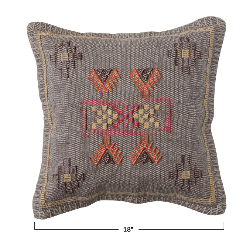 Handwoven Multicolor Cotton Square Embroidered Throw Pillow