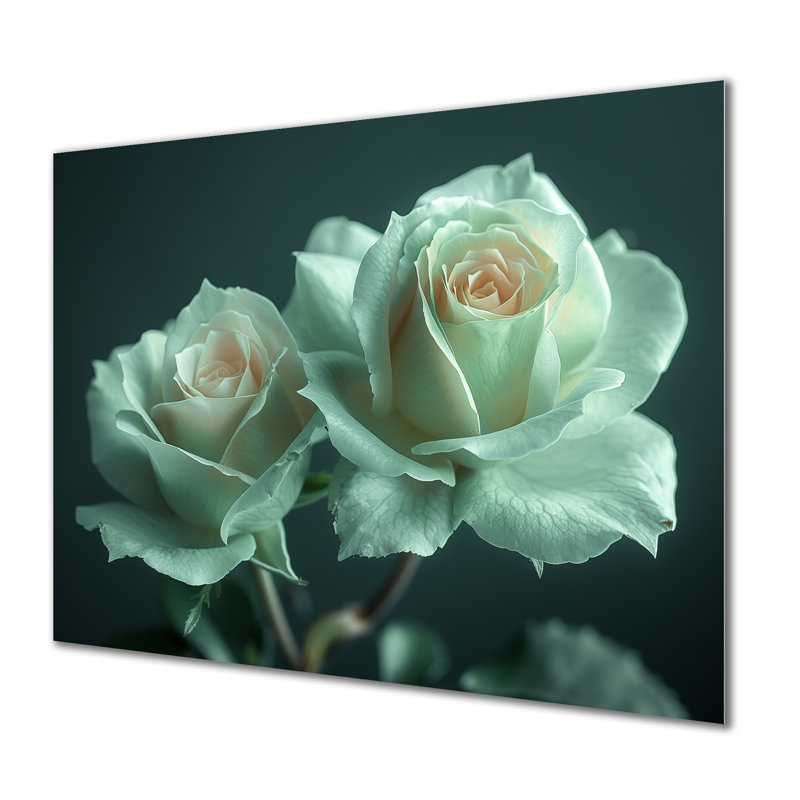 «White Green Mystical Garden Roses - Roses», reproduction d'art murale, H 30 po x l 40 po x P 1,5 po, Métal métal