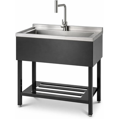 Évier utilitaire autoportant de 91 cm avec robinet extractible, grand bac à lessive à cuve, noir