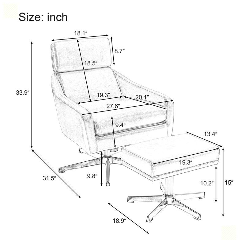 Fauteuil pivotant avec repose-pieds Jessicka pour salon, bureau