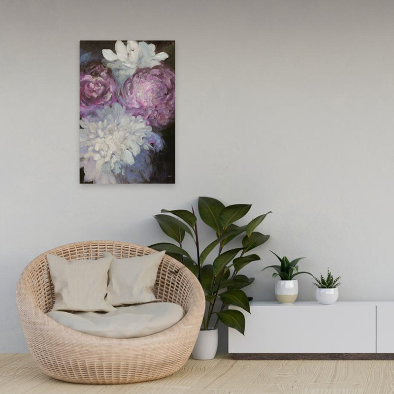Jardin de minuit sans papillons contemporain noir bleu floral mauve foncé, H 24 po x l 16 po