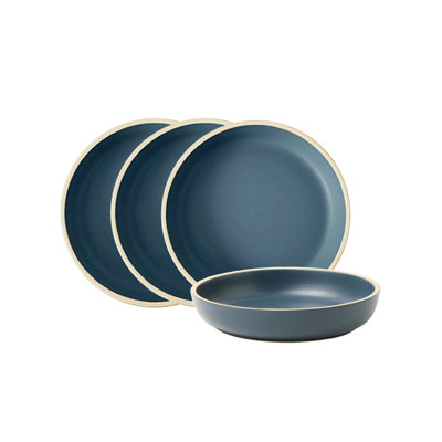 Service de vaisselle en céramique Morandi de Ebern Designs, ensemble de 4, ensemble de vaisselle assiette profonde blanche matte de 8 pouces, parfaite pour la cuisine, le patio et les ensembles repas