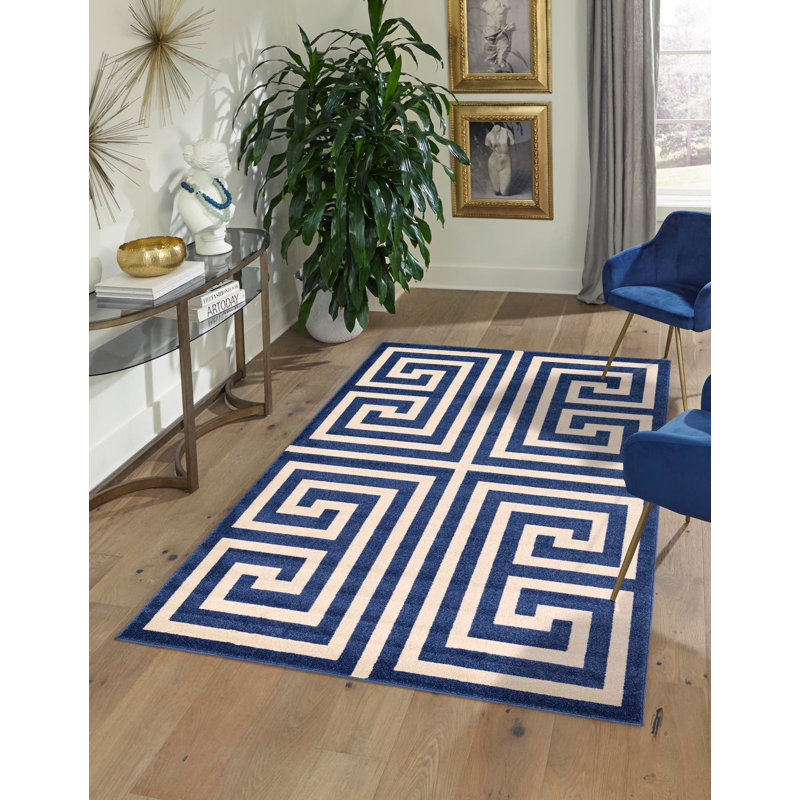 Tapis crème / bleu marine Barreto, Rectangle 2 pi x 3 pi 1 po