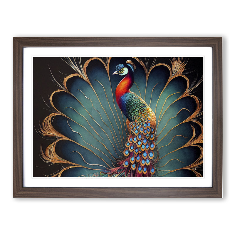 XH1022-6847X Peacock - Picture Frame Print, 46cm H x 64cm W x 2cm D, Brown